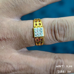TRJ (SIZE: 20) CERTIFIED BIS HUID HALLMARK 916 22KT GOLD GENTS FINGER RING FOR MENS 1 PIECE (WGT: 2.00 GRAM APPROX) STUDDED WITH ITALIAN VVS QUALITY CZ STONE.