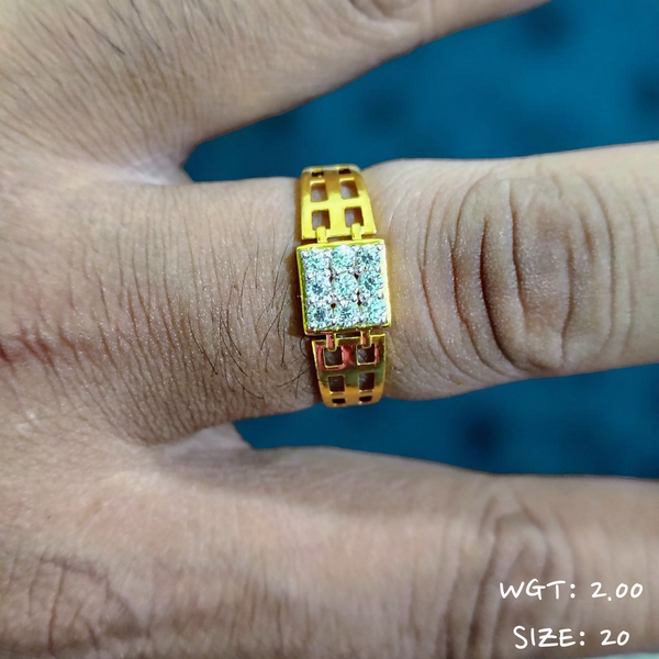 TRJ (SIZE: 20) CERTIFIED BIS HUID HALLMARK 916 22KT GOLD GENTS FINGER RING FOR MENS 1 PIECE (WGT: 2.00 GRAM APPROX) STUDDED WITH ITALIAN VVS QUALITY CZ STONE.