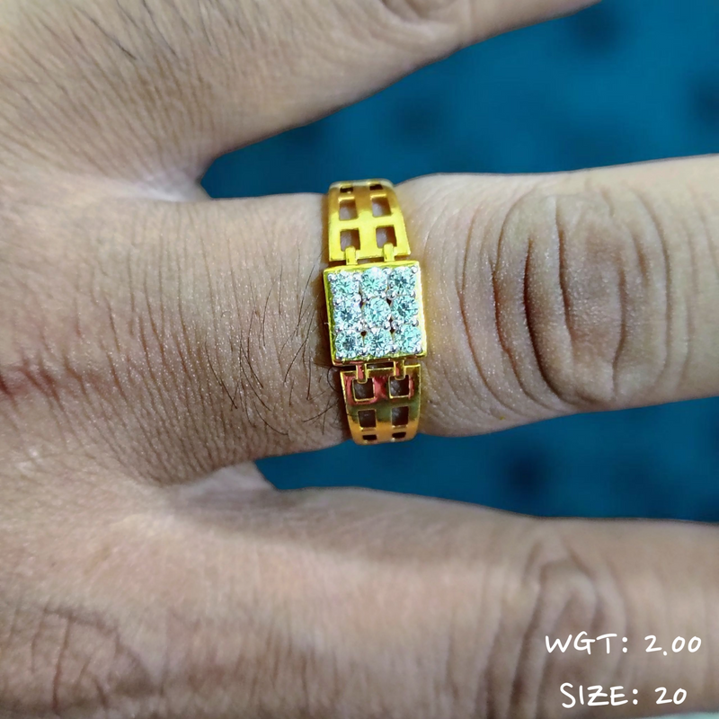 TRJ (SIZE: 20) CERTIFIED BIS HUID HALLMARK 916 22KT GOLD GENTS FINGER RING FOR MENS 1 PIECE (WGT: 2.00 GRAM APPROX) STUDDED WITH ITALIAN VVS QUALITY CZ STONE.