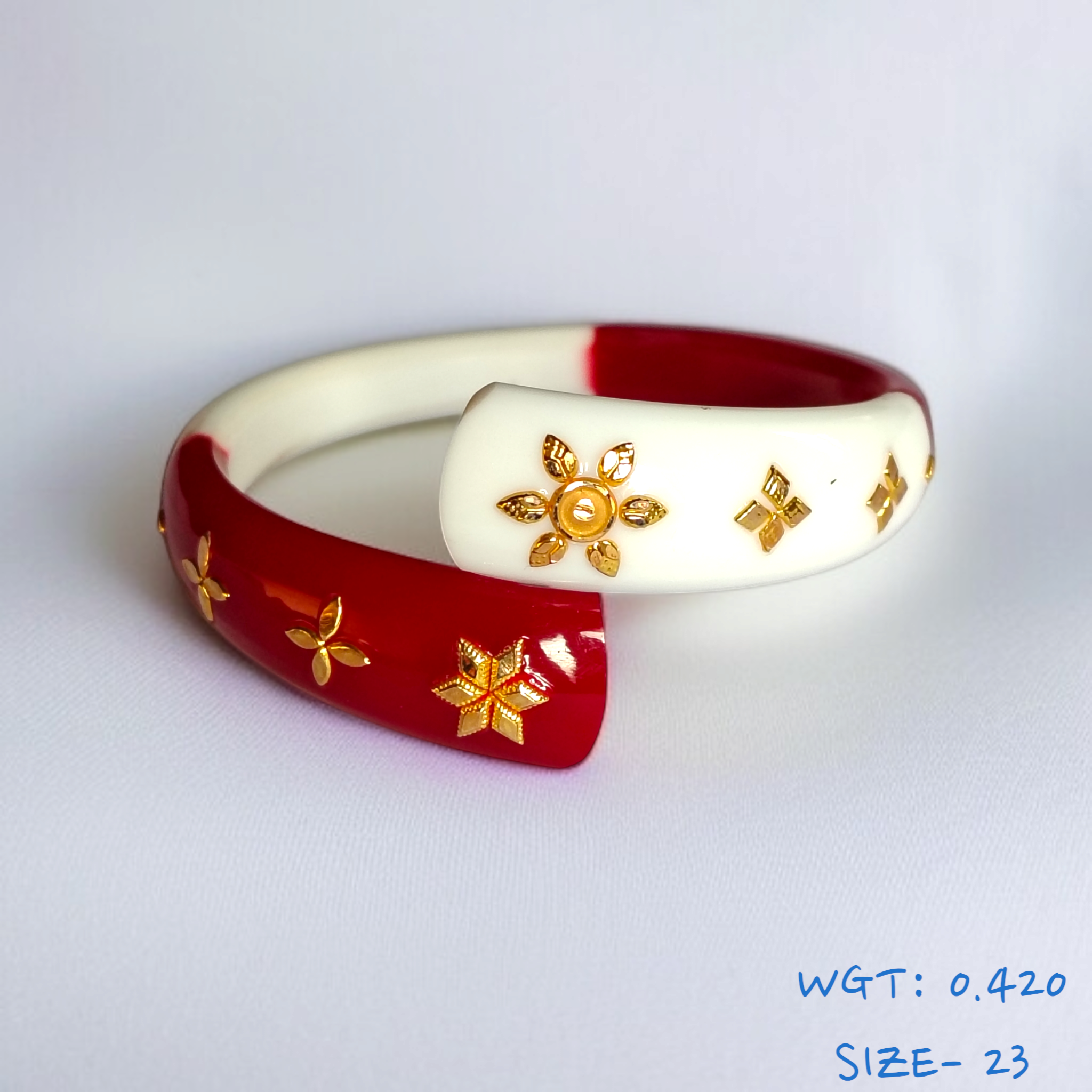 (SIZE- 23) RED & WHITE COLOUR 18KT HALLMARK GOLD BRACELET POLA 1 PIECE FOR MARRIED WOMEN (REGULAR USE) APPROX WGT: 0.420 GM