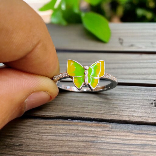 RAJLAXMI (SIZE:13) HALLMARK 925 SILVER FINGER BUTTERFLY MINAKARI DESIGN RING 1 PIECE FOR WOMEN FOR REGULAR USE - BEST FOR GIFTING (SOLD ON MRP)