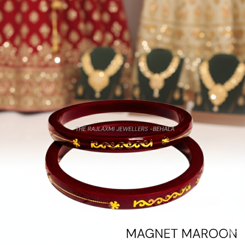MAGNET MAROON (FACEBOOK VIRAL POLA) GOLDEN DETAILING LAMINATION POLA PATTERN DESIGN 1 PAIR FOR WOMEN - NON EXCHANGEABLE ITEM (GET ANY DESIGN AS PER AVAILABILITY)