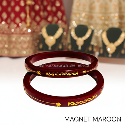MAGNET MAROON (FACEBOOK VIRAL POLA) GOLDEN DETAILING LAMINATION POLA PATTERN DESIGN 1 PAIR FOR WOMEN - NON EXCHANGEABLE ITEM (GET ANY DESIGN AS PER AVAILABILITY)