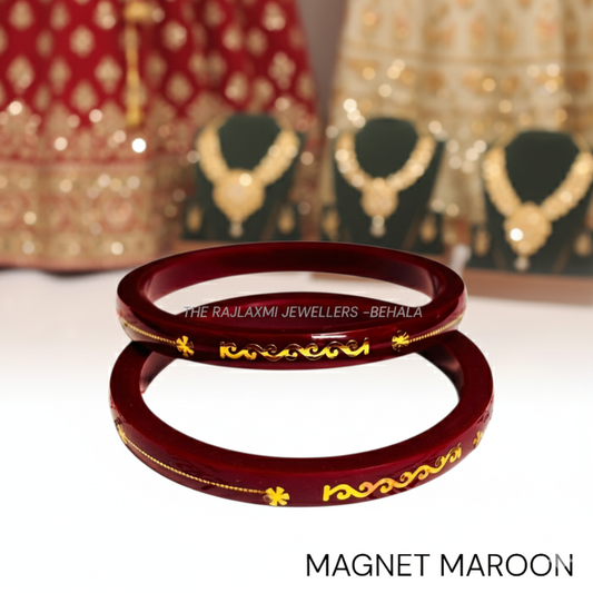 MAGNET MAROON (FACEBOOK VIRAL POLA) GOLDEN DETAILING LAMINATION POLA PATTERN DESIGN 1 PAIR FOR WOMEN - NON EXCHANGEABLE ITEM (GET ANY DESIGN AS PER AVAILABILITY)