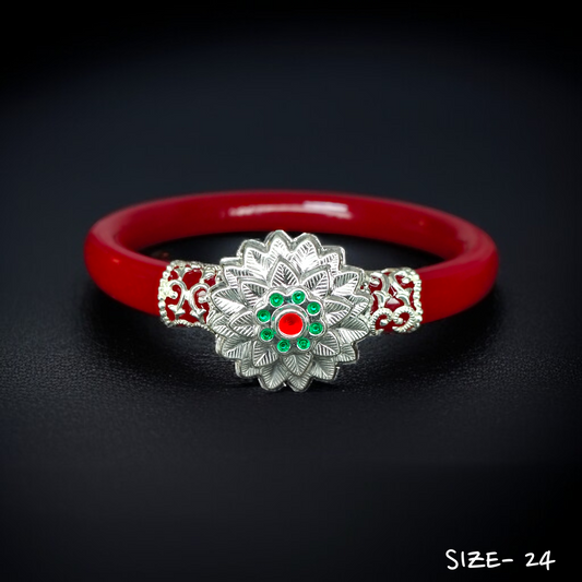 (SSP) (SIZE- 24) 925 ORIGINAL SILVER MUKH POLA BANGLES FOR WOMEN 1 PC - SOLD AS MRP BY RAJLAXMI.