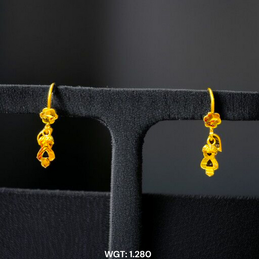 (GER22) BIS CERTIFIED WGT: 1.280 GM APPROX HUID HALLMARK 916 22KT GOLD SAFETIPIN EARRINGS 1 PAIR FOR WOMEN.