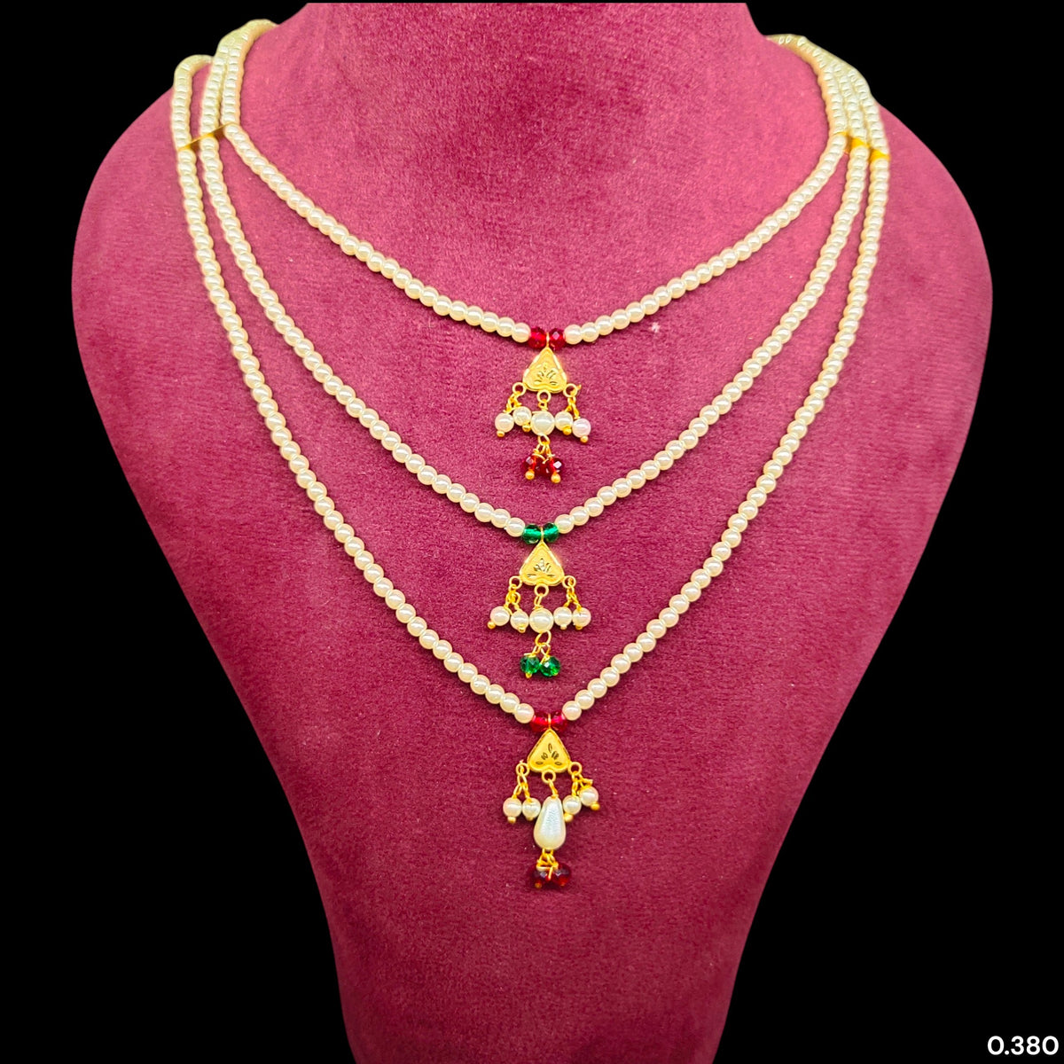 (GMH)- (WGT: 0.380 GM APPROX) BIS CERTIFIED HUID HALLMARK 9KT GOLD MOTI SITAHAR NECKLACE 1 PIECE WITH ADJUSTABLE TASSEL.(N1EW5C)