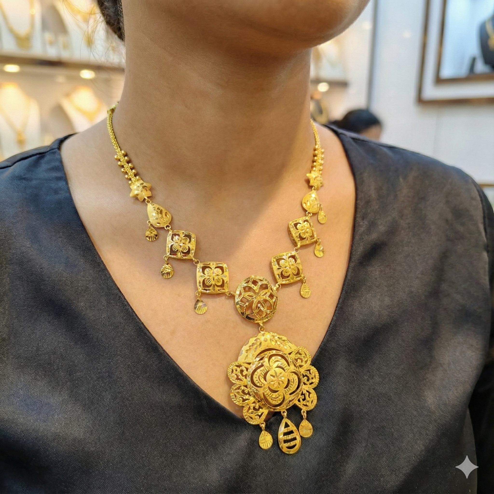 (GCN22) BIS CERTIFIED HUID HALLMARK 916 22KT GOLD NECKLACE CHOKER (APPROX WGT: 4.820 GM) 1 PIECE FOR WOMEN.