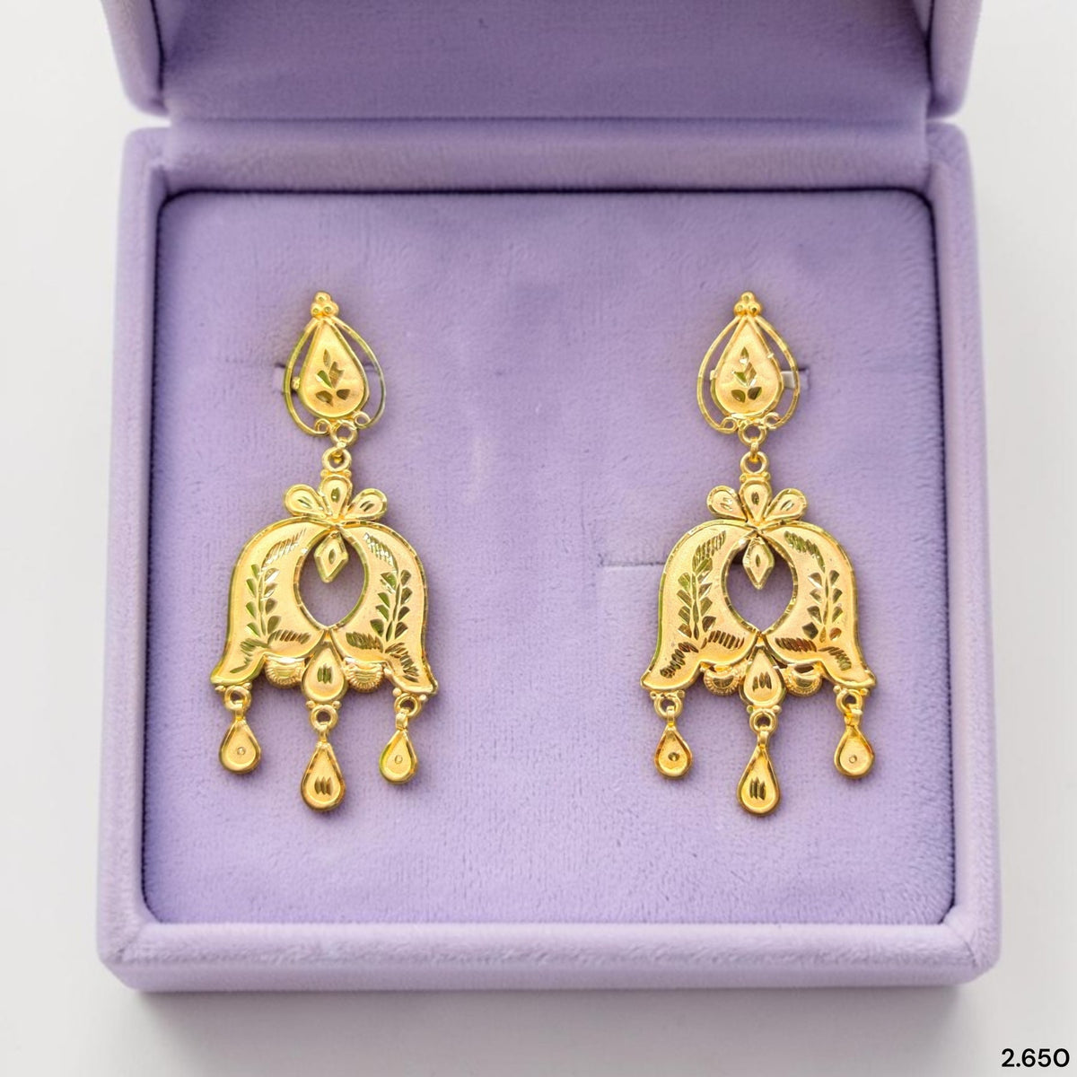 GOLD EARRINGS- (WGT: 2.650 GM APPROX) BIS CERTIFIED HUID HALLMARK 9KT GOLD EARRINGS 1 PAIR FOR WOMEN (BEST FOR GIFT IN MARRIAGE). (BK62YT)-(B1SNAP)