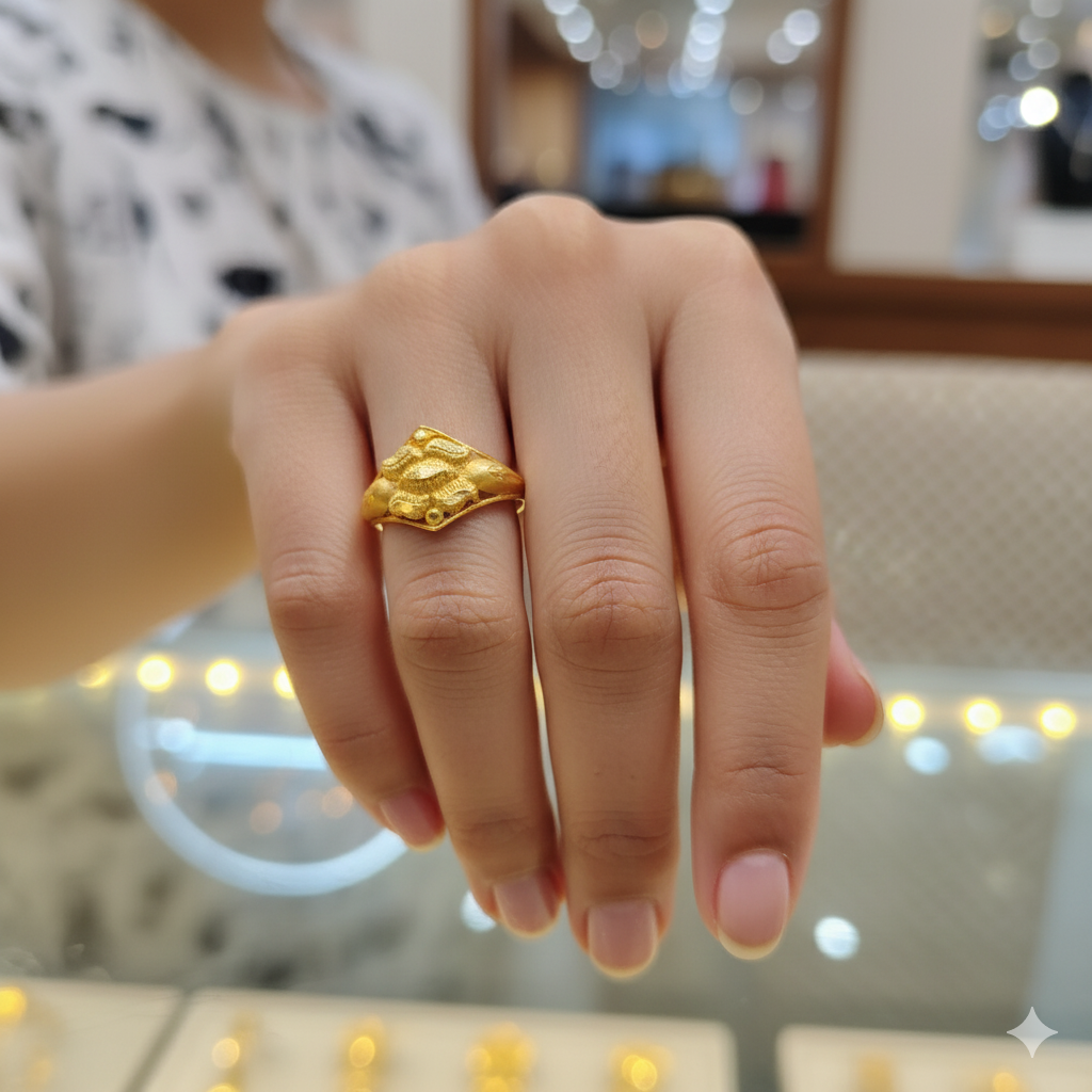 (GLFR9) TRJ (SIZE: 16) WGT: 0.740 GM APPROX BIS CERTIFIED HUID HALLMARK 9KT GOLD FINGER RING FOR WOMEN 1 PIECE FOR REGULAR USE.