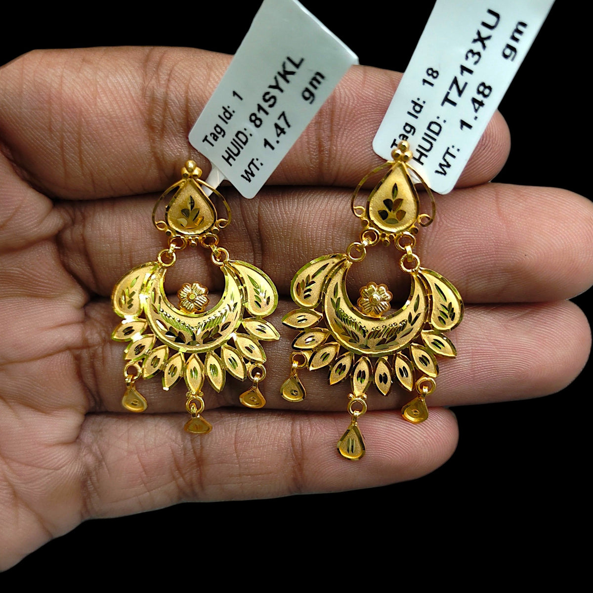 GOLD EARRINGS- (WGT: 2.950 GM APPROX) BIS CERTIFIED HUID HALLMARK 9KT GOLD EARRINGS 1 PAIR FOR WOMEN (BEST FOR GIFT IN MARRIAGE). (81SYKL)-(TZ13XU)