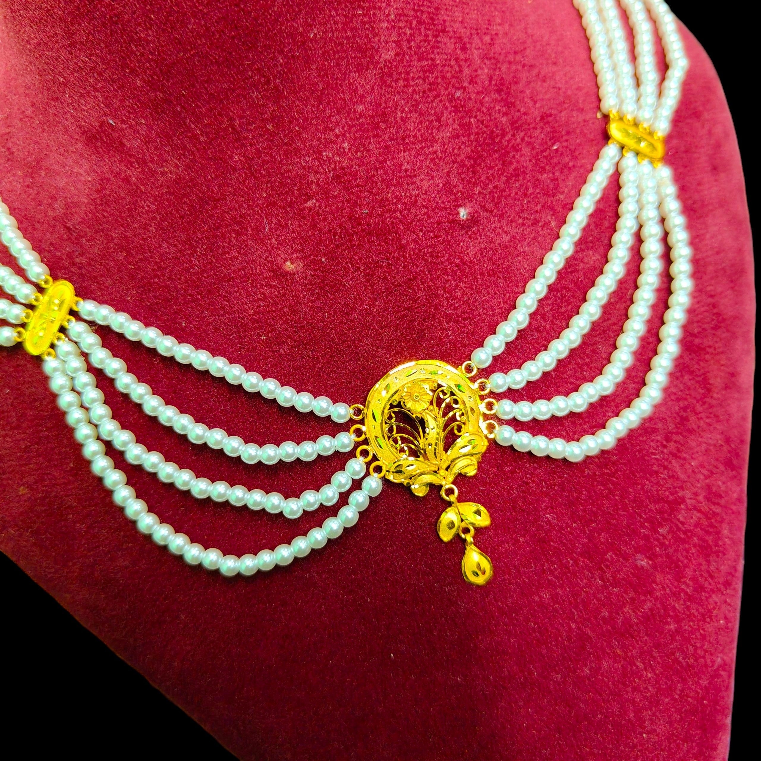 GOLD MOTI HAR- (WGT: 2.170 GM APPROX) BIS CERTIFIED HUID HALLMARK 375 9KT GOLD MOTI NECKLACE 1 PIECE  WITH ADJUSTABLE TASSEL FOR GIFT IN MARRIAGE.