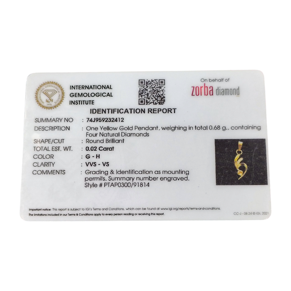 RAJLAXMI DIAMOND JEWELLERY - WGT: 0.680 GM - NATURAL DIAMOND (0.02 CENT) HUID HALLMARK 18KT DIAMOND PENDANT LOCKET FOR WOMEN WITH CERTIFICATE OF AUTHENTICITY BY ZORBA (DESIGN NO: PTAP0186) *CHAIN NOT INCLUDED.
