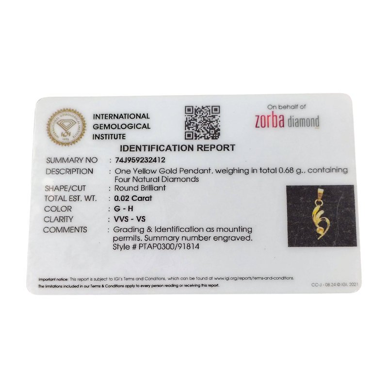 RAJLAXMI DIAMOND JEWELLERY - WGT: 0.680 GM - NATURAL DIAMOND (0.02 CENT) HUID HALLMARK 18KT DIAMOND PENDANT LOCKET FOR WOMEN WITH CERTIFICATE OF AUTHENTICITY BY ZORBA (DESIGN NO: PTAP0186) *CHAIN NOT INCLUDED.