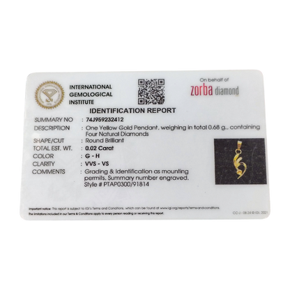 RAJLAXMI DIAMOND JEWELLERY - WGT: 0.680 GM - NATURAL DIAMOND (0.02 CENT) HUID HALLMARK 18KT DIAMOND PENDANT LOCKET FOR WOMEN WITH CERTIFICATE OF AUTHENTICITY BY ZORBA (DESIGN NO: PTAP0186) *CHAIN NOT INCLUDED.