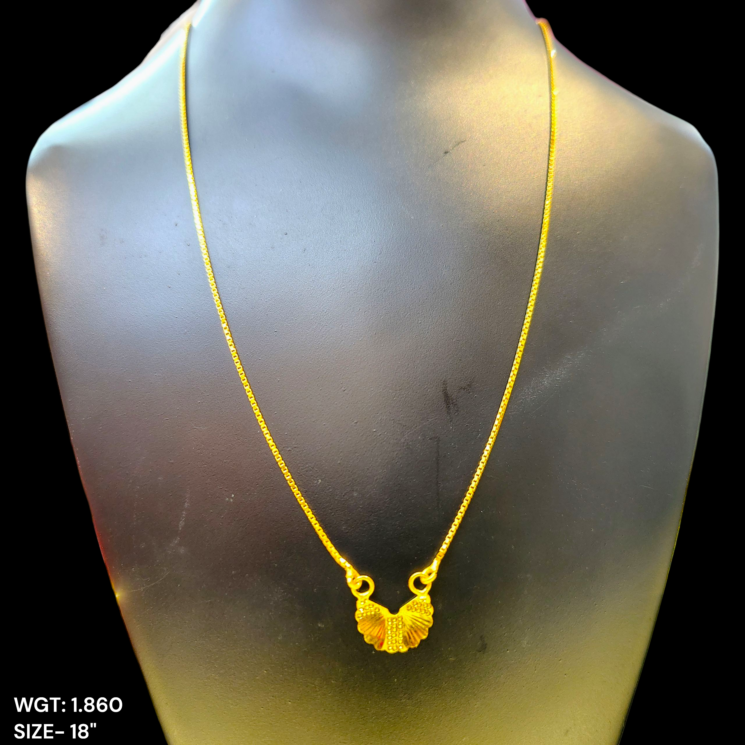 GCH-(WGT: 1.860 GM APPROX) BIS CERTIFIED HUID HALLMARK 9KT GOLD CHAIN WITH PENDANT (18 INCH) 1 PIECE FOR WOMEN.