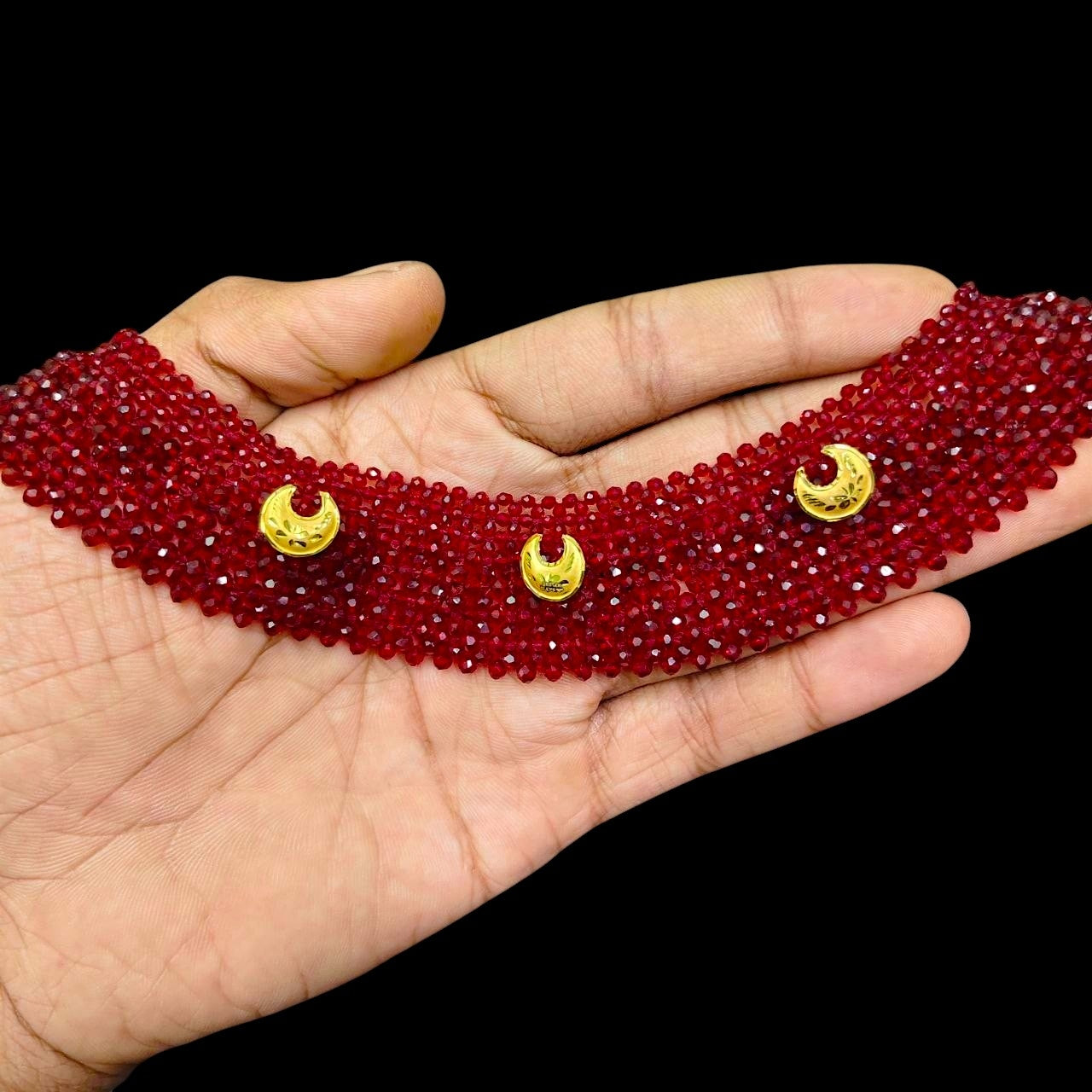 GOLD MOTI HAR- (WGT: 0.450 GM APPROX) HUID HALLMARK 375 9KT GOLD CRYSTAL CHATAI NECKLACE 1 PIECE WITH ADJUSTABLE TASSE.
