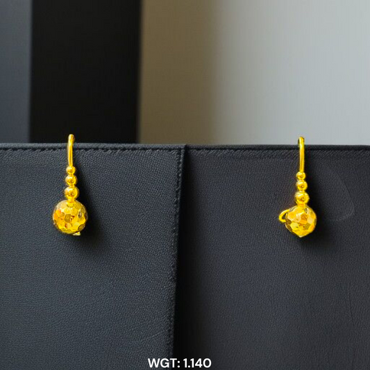 (GER22) BIS CERTIFIED WGT: 1.140 GM APPROX HUID HALLMARK 916 22KT GOLD SAFETIPIN EARRINGS 1 PAIR FOR WOMEN.