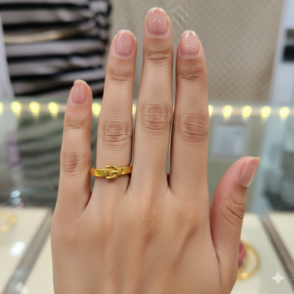 (GLFR9) TRJ (SIZE: 14) WGT: 1.220 GM APPROX BIS CERTIFIED HUID HALLMARK 9KT GOLD FINGER RING FOR WOMEN 1 PIECE FOR REGULAR USE.