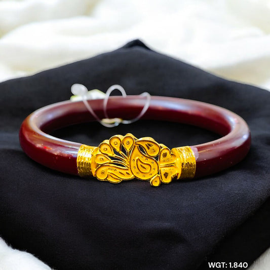 (GSP) TRJ MAROON COLOUR (SIZE: 24) WGT: 1.840 GM APPROX 22KT HUID HALLMARK GOLD MUKH POLA BANGLES 1 PIECE DESIGN FOR REGULAR USE.