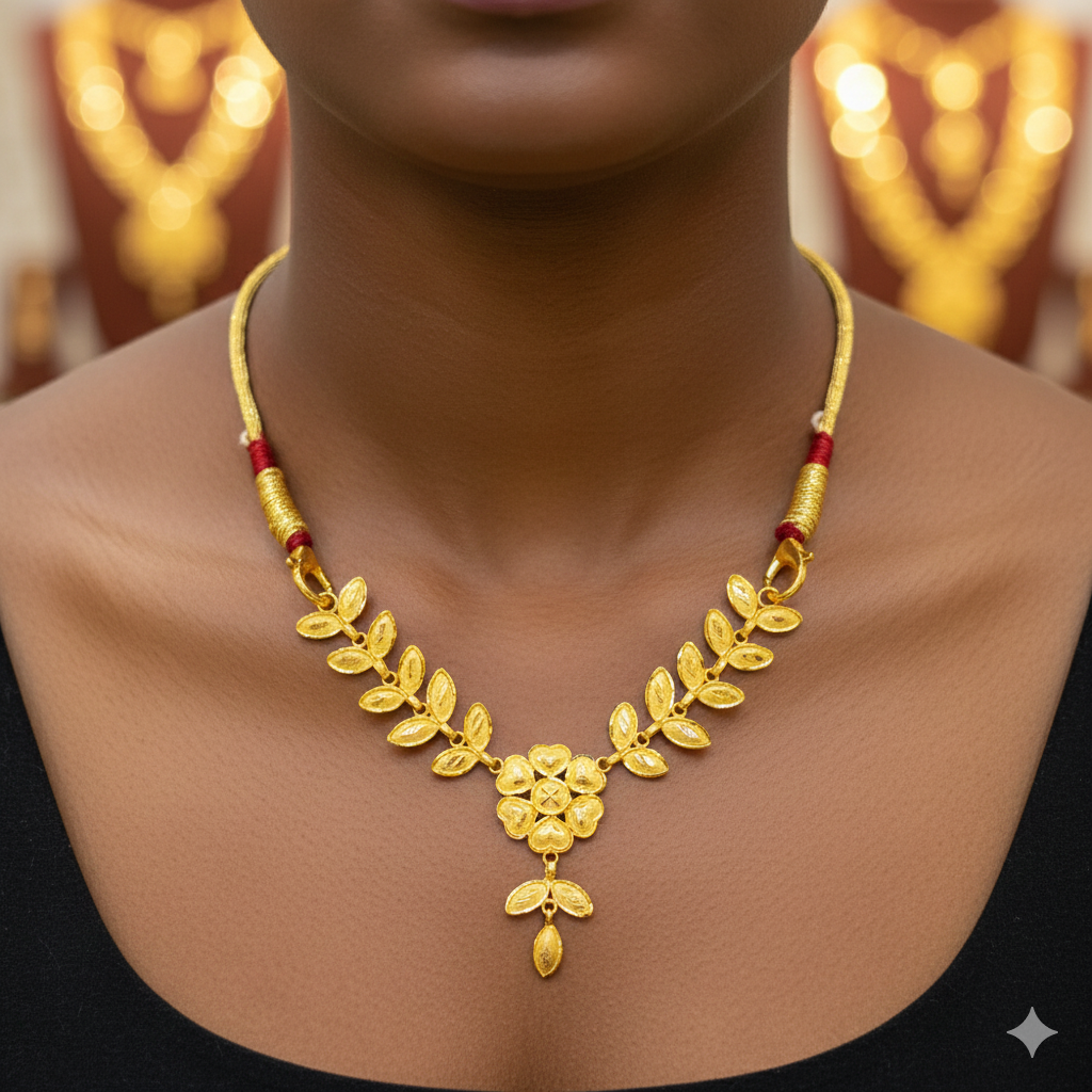(GCN)TRJ WGT: 1.190 GM APPROX KDM GOLD NECKLACE (TETUL PATA MINI DESIGN) 1 PIECE (50 TONCH) WITH (FREE) ADJUSTABLE TASSEL (BEST FOR GIFT IN MARRIAGE).