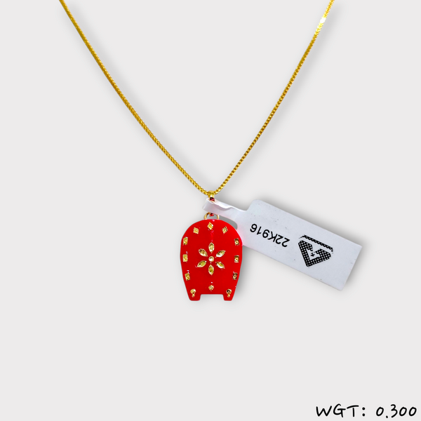 CERTIFIED BIS HUID HALLMARK 916 22KT GOLD POLA PENDANT LOCKET (WGT: 0.300 GM APPROX) 1 PIECE WITH ADJUSTABLE TASSEL (CHAIN NOT INCLUDED)