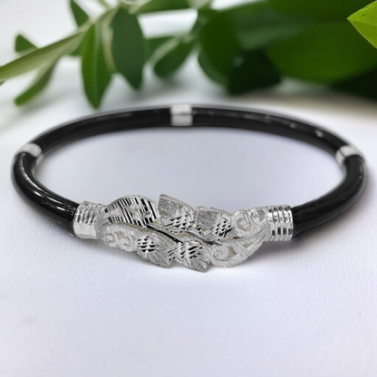 TRJ BLACK KOLKA DESIGN 925 ORIGINAL SILVER NOA BANGLES FOR WOMEN 1 PIECE - SOLD AS MRP BY RAJLAXMI.