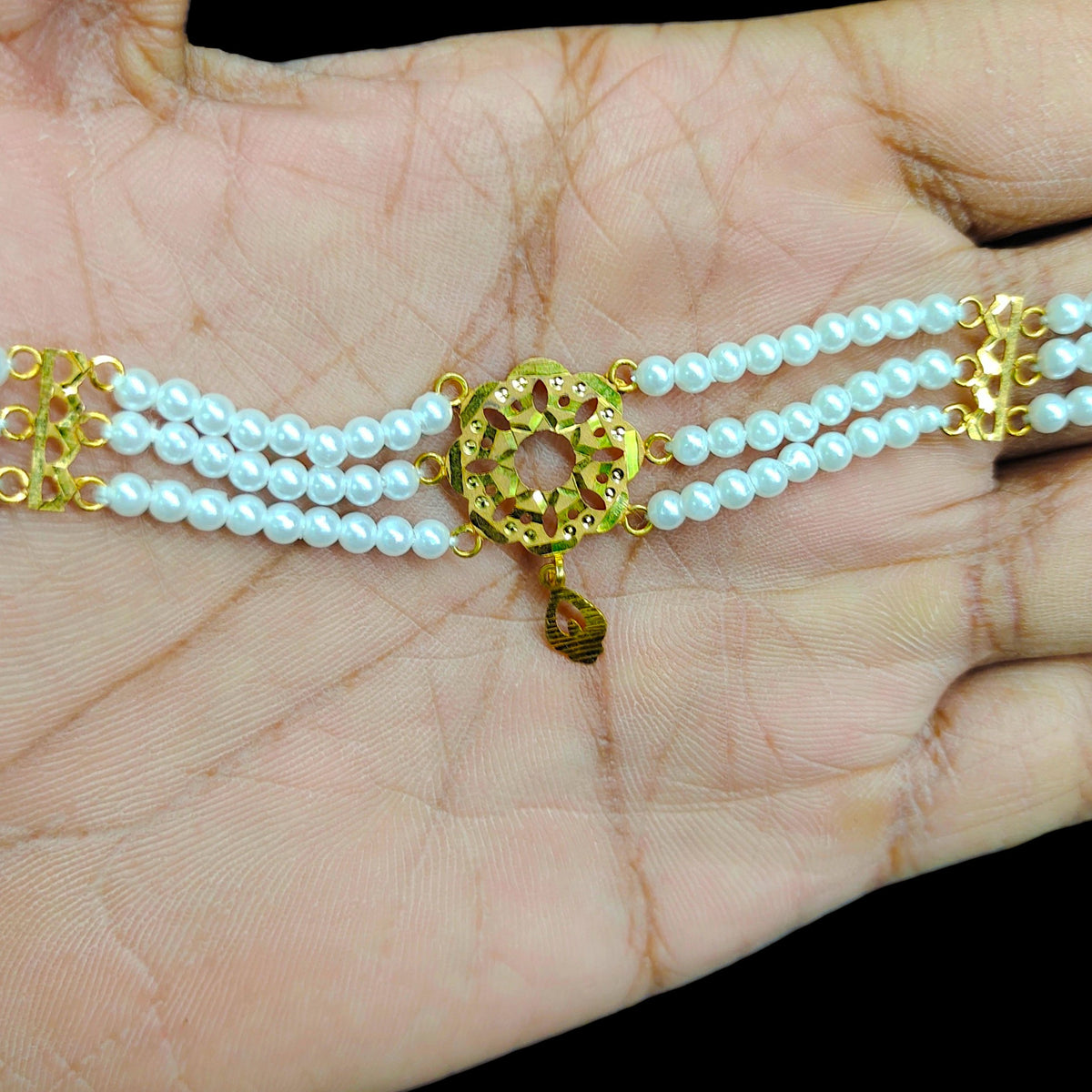 GMC9K- (WGT: 1.600 GM APPROX) BIS CERTIFIED HUID HALLMARK 375 9KT GOLD MOTI CHOKER 1 PIECE WITH ADJUSTABLE TASSEL FOR GIFT IN MARRIAGE. (47TF4Z)