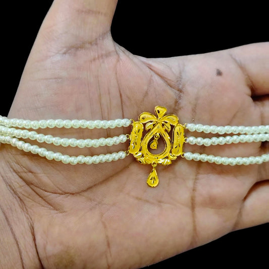 (GMC22) CERTIFIED BIS HUID HALLMARK 916 22KT GOLD MOTI CHOKER 1 PIECE (WGT:1.850 GM) WITH ADJUSTABLE TASSEL FOR GIFT IN MARRIAGE.