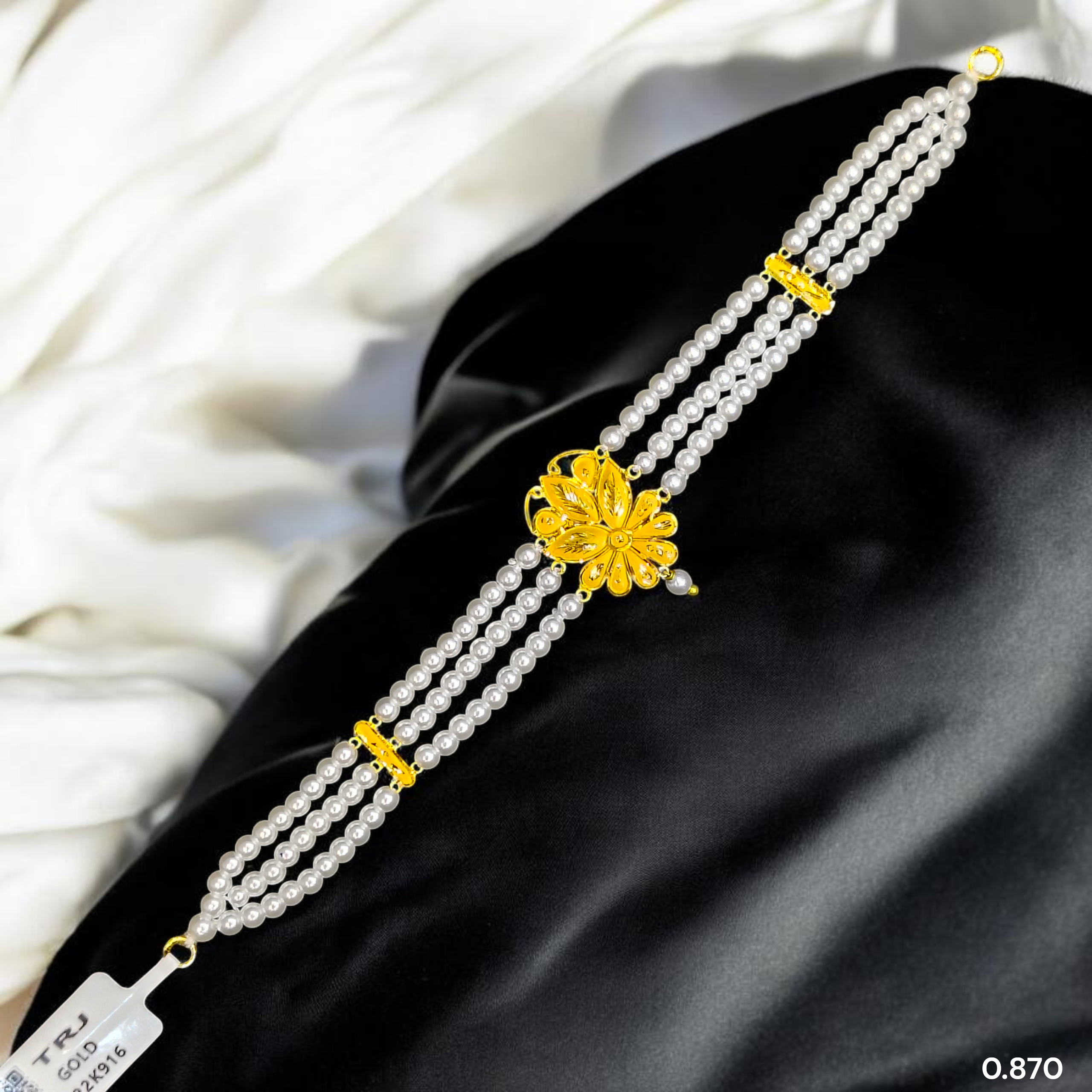 PEARL CHOKER- CERTIFIED BIS HUID HALLMARK 916 22KT GOLD MOTI CHOKER 1 PIECE (WGT:0.870 GM) WITH ADJUSTABLE TASSEL FOR GIFT IN MARRIAGE.