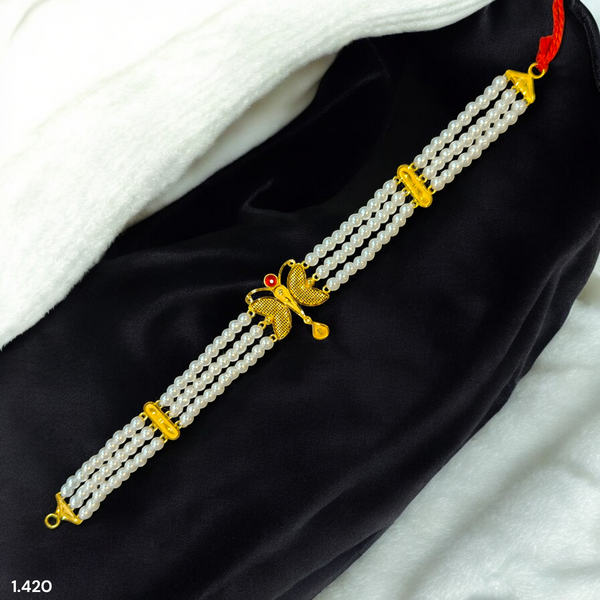 PEARL CHOKER- CERTIFIED BIS HUID HALLMARK 916 22KT GOLD MOTI CHOKER 1 PIECE (WGT: 1.420 GM) WITH ADJUSTABLE TASSEL FOR GIFT IN MARRIAGE.
