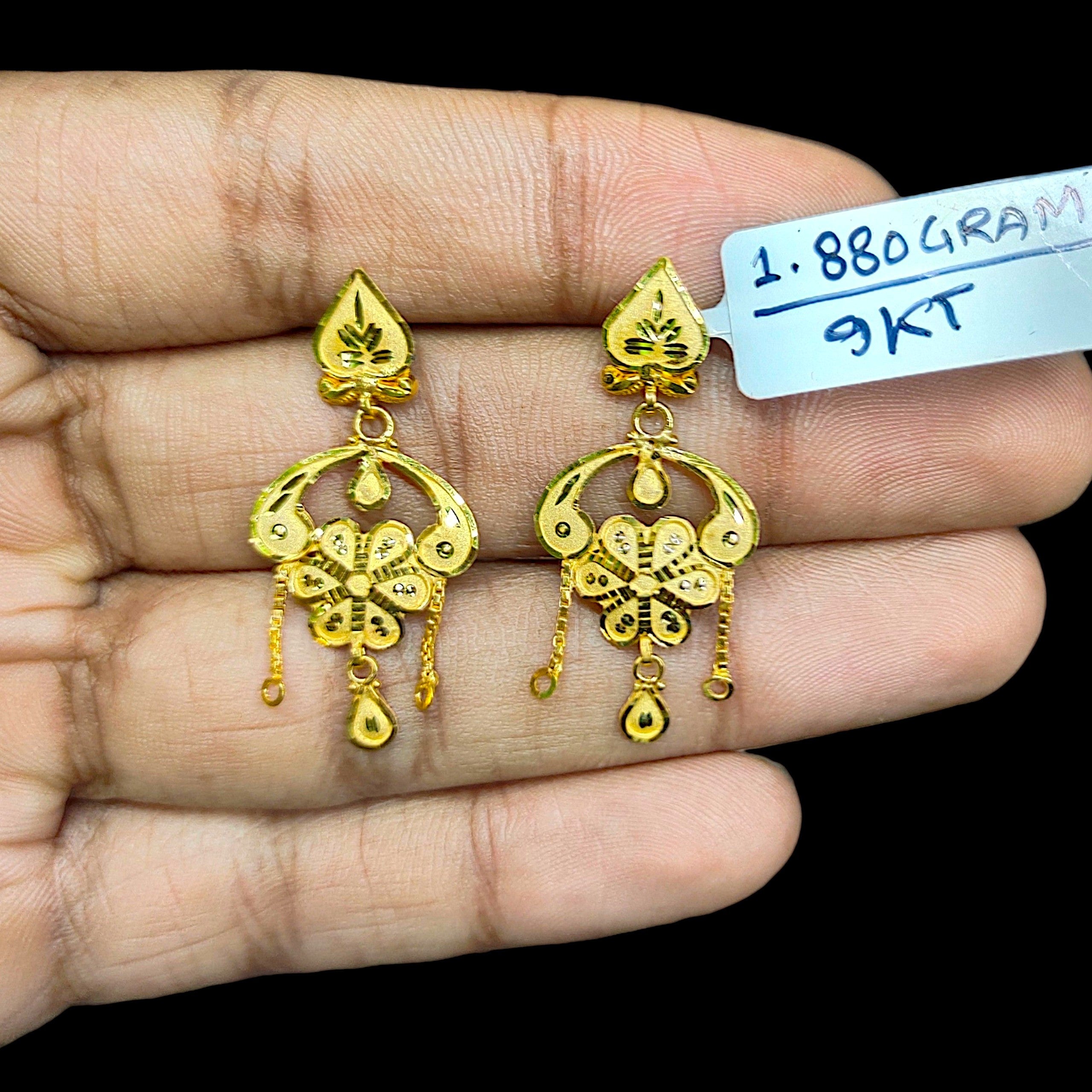 GOLD EARRINGS- (WGT: 1.880 GM APPROX) BIS CERTIFIED HUID HALLMARK 9KT GOLD EARRINGS 1 PAIR FOR WOMEN (BEST FOR GIFT IN MARRIAGE). (68F27C)-(ZN5VZT)