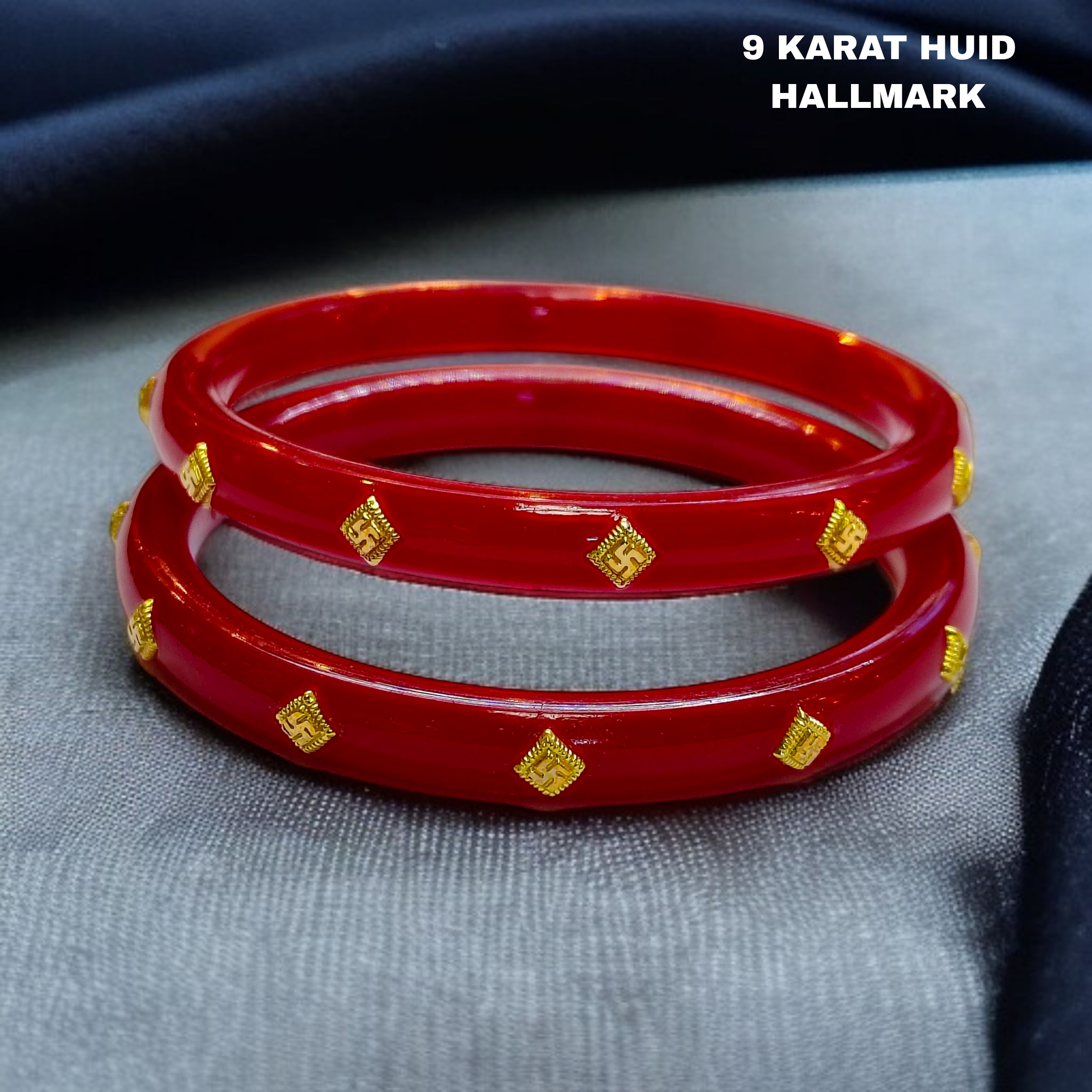 (GPPB) RED SUPER SWASTIK BIS CERTIFIED HUID HALLMARK 9KT GOLD POLA BADHANO (PASTING)  1 PAIR FOR REGULAR USE APPROX WGT: 0.500 GM FOR MARRIED WOMEN (SOLD AS MRP BY RAJLAXMI)