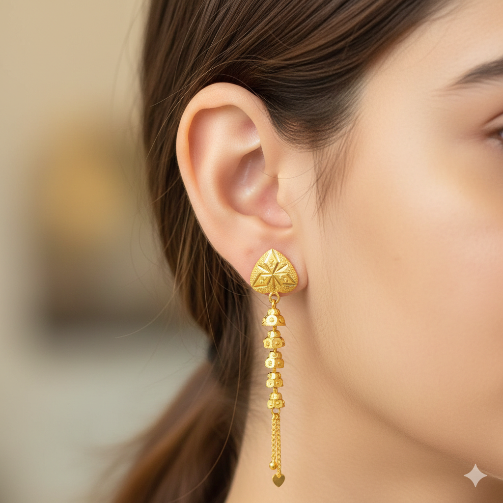 GOLD EARRINGS- WGT: 1.850 GM APPROX BIS CERTIFIED HUID HALLMARK 9KT GOLD EARRINGS 1 PAIR FOR WOMEN (BEST FOR GIFT IN MARRIAGE).