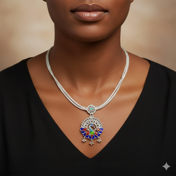 SILVER NECKLACE- CERTIFIED HALLMARK 925 SILVER NECKLACE 1 PIECE WITH EARRINGS APPROX WGT: 26.800 GM FOR BEAUTIFUL WOMEN.