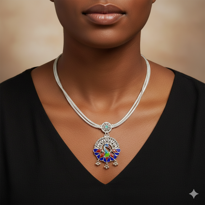 SILVER NECKLACE- CERTIFIED HALLMARK 925 SILVER NECKLACE 1 PIECE WITH EARRINGS APPROX WGT: 26.800 GM FOR BEAUTIFUL WOMEN.
