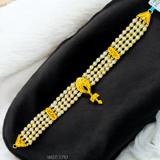 (GMC) CERTIFIED BIS HUID HALLMARK 916 22KT GOLD MOTI CHOKER 1 PIECE (WGT:1.710 GM) WITH ADJUSTABLE TASSEL FOR GIFT IN MARRIAGE.