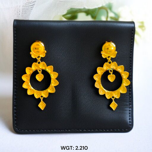 (GER22) BIS CERTIFIED WGT: 2.210 GM APPROX HUID HALLMARK 916 22KT GOLD EARRINGS KANBALA 1 PAIR FOR WOMEN.