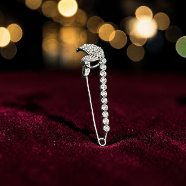 SILVER BROOCH- CERTIFIED BIS HALLMARK 925 SILVER BROOCH CEPTIPIN FOR SAREE 1 PIECE STUDDED WITH AMERICAN DIAMOND- (SOLD ON MRP) NON EXCHANGEABLE ITEM.