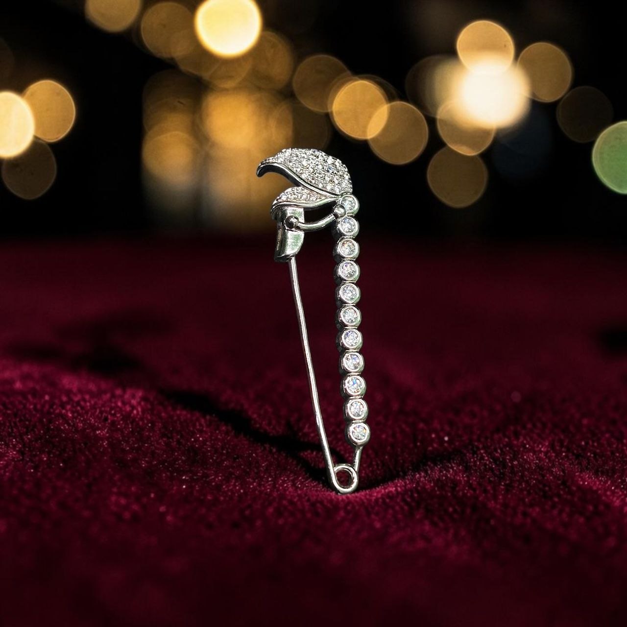 SILVER BROOCH- CERTIFIED BIS HALLMARK 925 SILVER BROOCH CEPTIPIN FOR SAREE 1 PIECE STUDDED WITH AMERICAN DIAMOND- (SOLD ON MRP) NON EXCHANGEABLE ITEM.