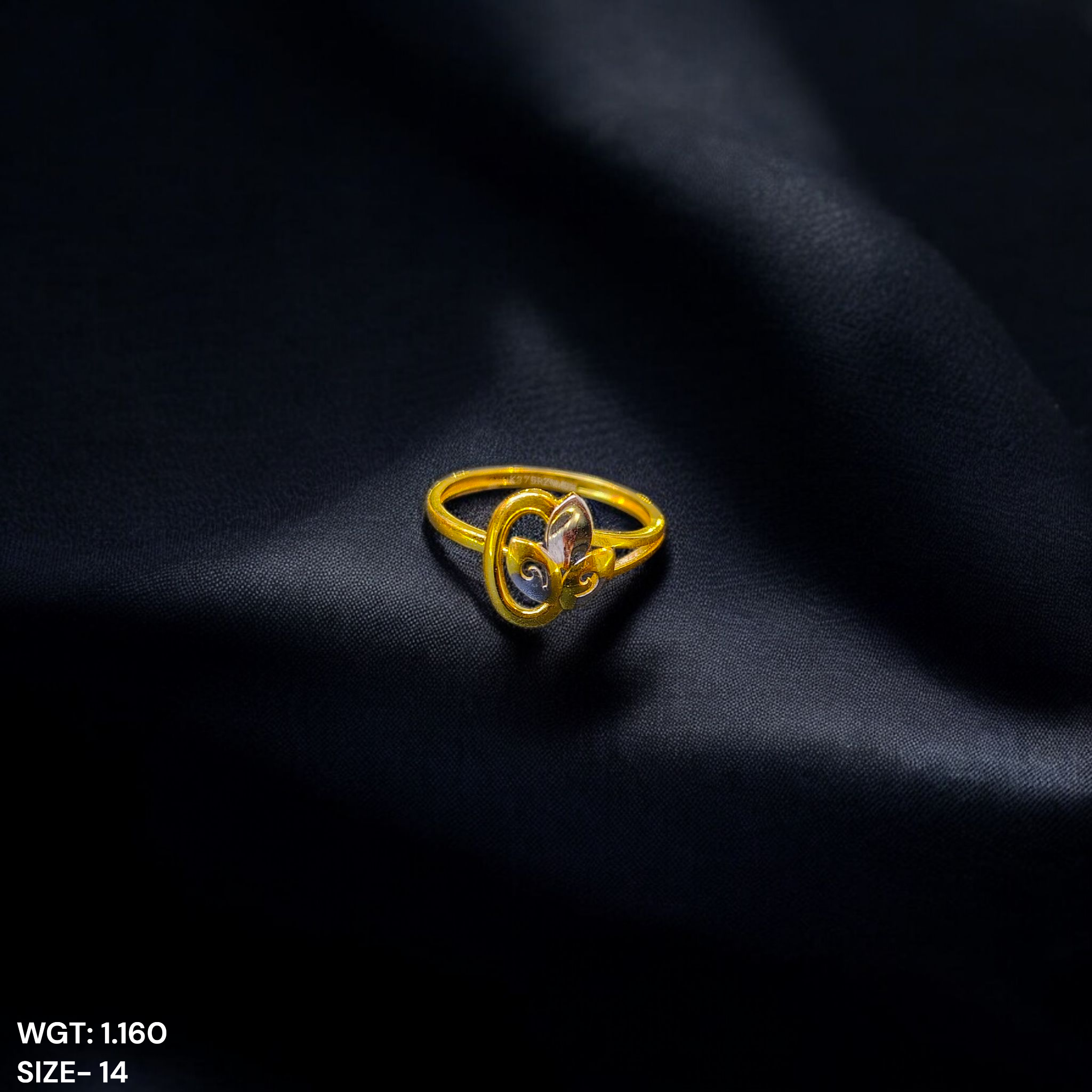 (GLFR9) TRJ (SIZE: 14) WGT: 1.160 GM APPROX BIS CERTIFIED HUID HALLMARK 9KT GOLD FINGER RING FOR WOMEN 1 PIECE FOR REGULAR USE.