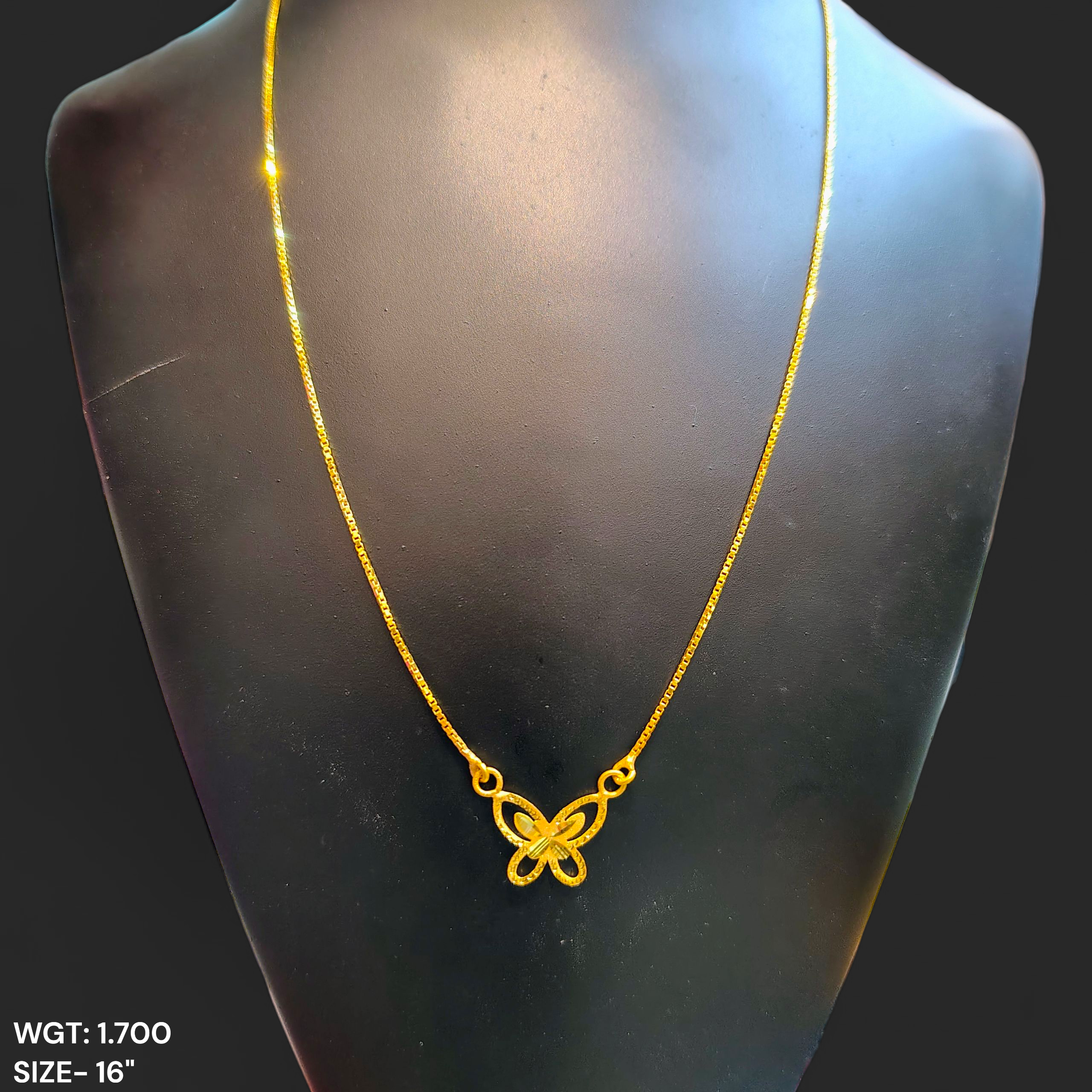 GCH-(WGT: 1.700 GM APPROX) BIS CERTIFIED HUID HALLMARK 9KT GOLD CHAIN WITH PENDANT (16 INCH) 1 PIECE FOR WOMEN.