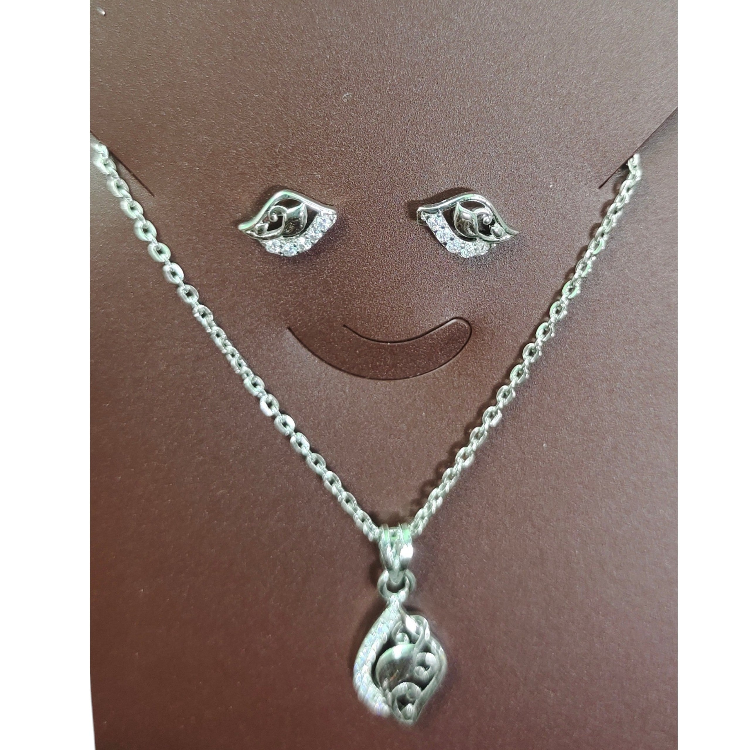 SILVER PENDANT- 625 SILVER PENDANT SET WITH EARRINGS SOLD ON MRP) - *CHAIN INCLUDED* (NON EXCHANGEABLE ITEM)