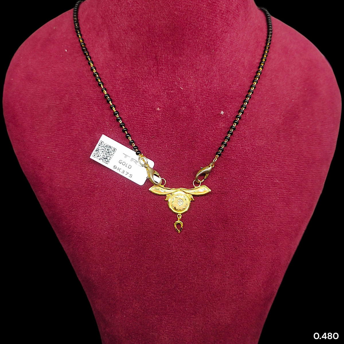 GPM9K- (WGT: 0.480 GM APPROX) BIS CERTIFIED HUID HALLMARK 375 9KT GOLD PENDANT FOR WOMEN 1 PIECE WITH FREE MANGALSUTRA & TASSEL. (PMVD2T)