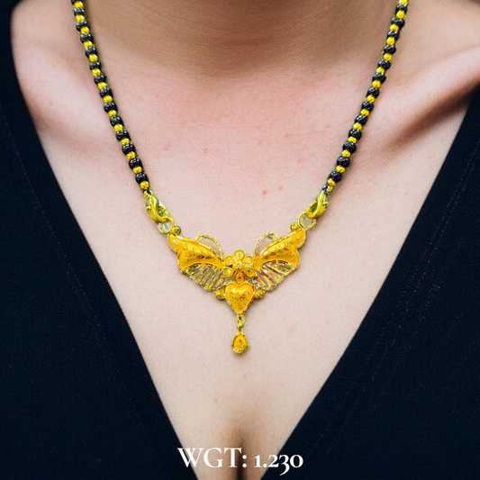 TRJ WGT: 1.230 GM APPROX 22KT HUID HALLMARK GOLD PENDANT MANGALSUTRA 1 PIECE WITH TASSEL.