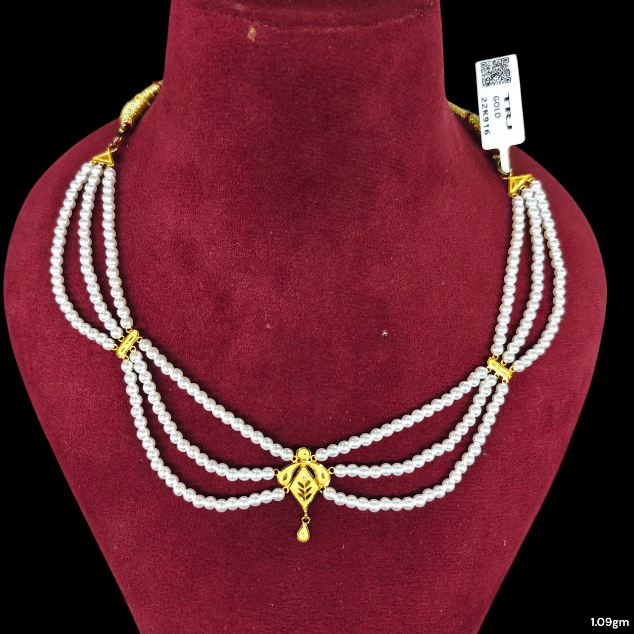 GOLD MOTI HAR- (WGT: 1.090 GM APPROX) CERTIFIED BIS HALLMARK HUID 22KT GOLD MOTI NECKLACE 1 PIECE WITH ADJUSTABLE TASSEL.