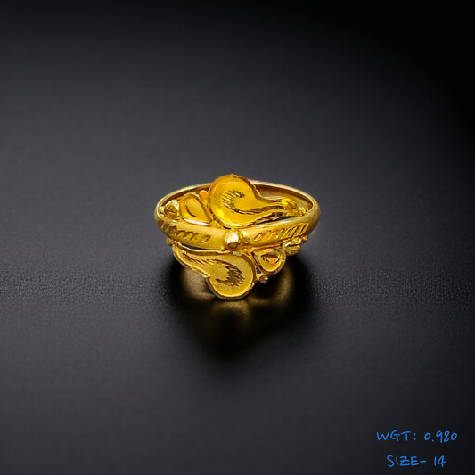 TRJ (SIZE: 14) WGT: 0.980 GM APPROX 22KT HUID HALLMARK GOLD RING FOR WOMEN 1 PIECE.