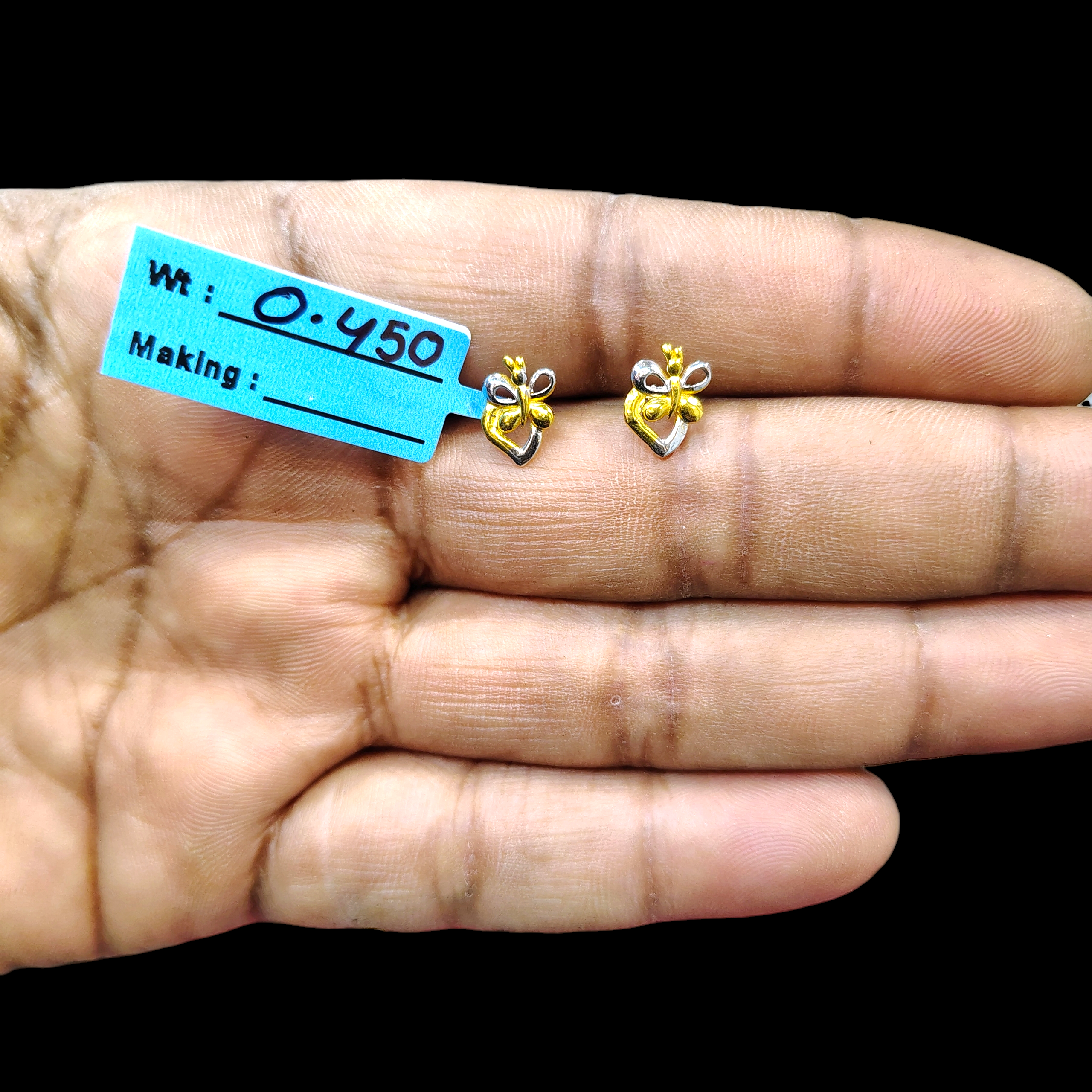 BABY JEWELLERY STUD EARRING- TRJ BABY TOPS WGT: 0.450 GM APPROX BIS CERTIFIED HUID HALLMARK 9KT GOLD STUD EARRINGS FOR WOMEN 1 PAIR FOR REGULAR USE.