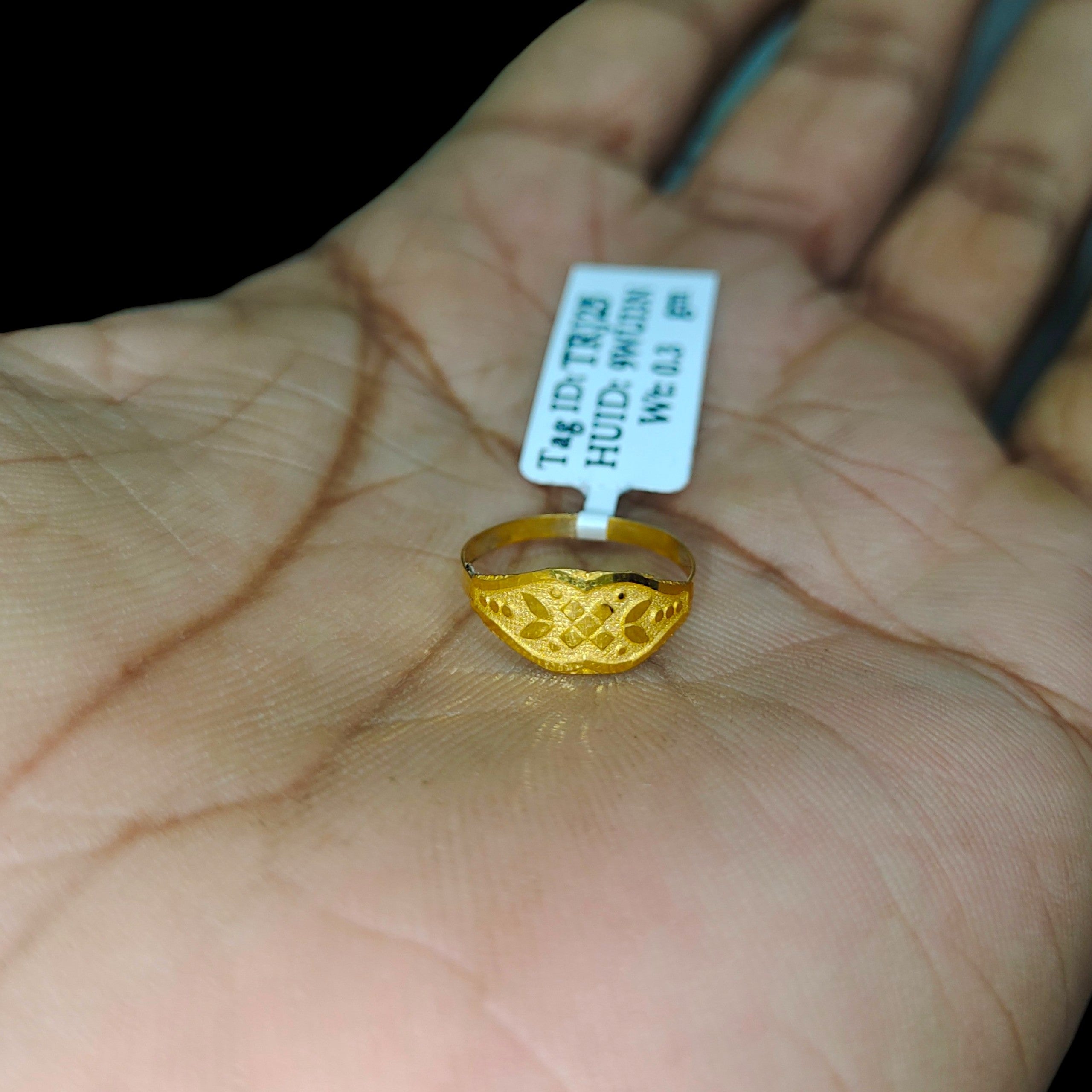 BABY JEWELLERY- TRJ WGT: 0.300 GM APPROX 375 9KT HUID HALLMARK GOLD BABY FINGER RING 1 PIECE FOR RICE CEREMONY & BIRTHDAY.