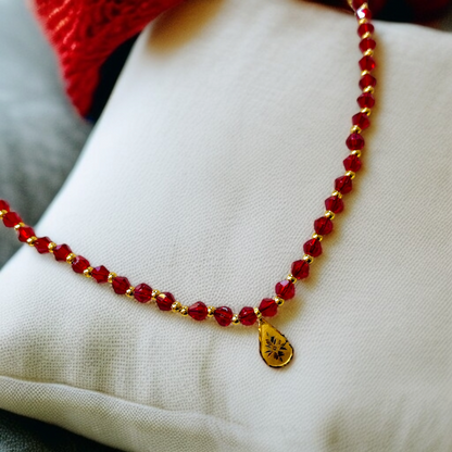 TRJ WGT: 0.140 GM APPROX KDM GOLD DROP DESIGN LOCKET 1 PIECE WITH RED CRYSTAL ADJUSTABLE TASSEL FOR GIFT PURPOSE (50 TONCH).
